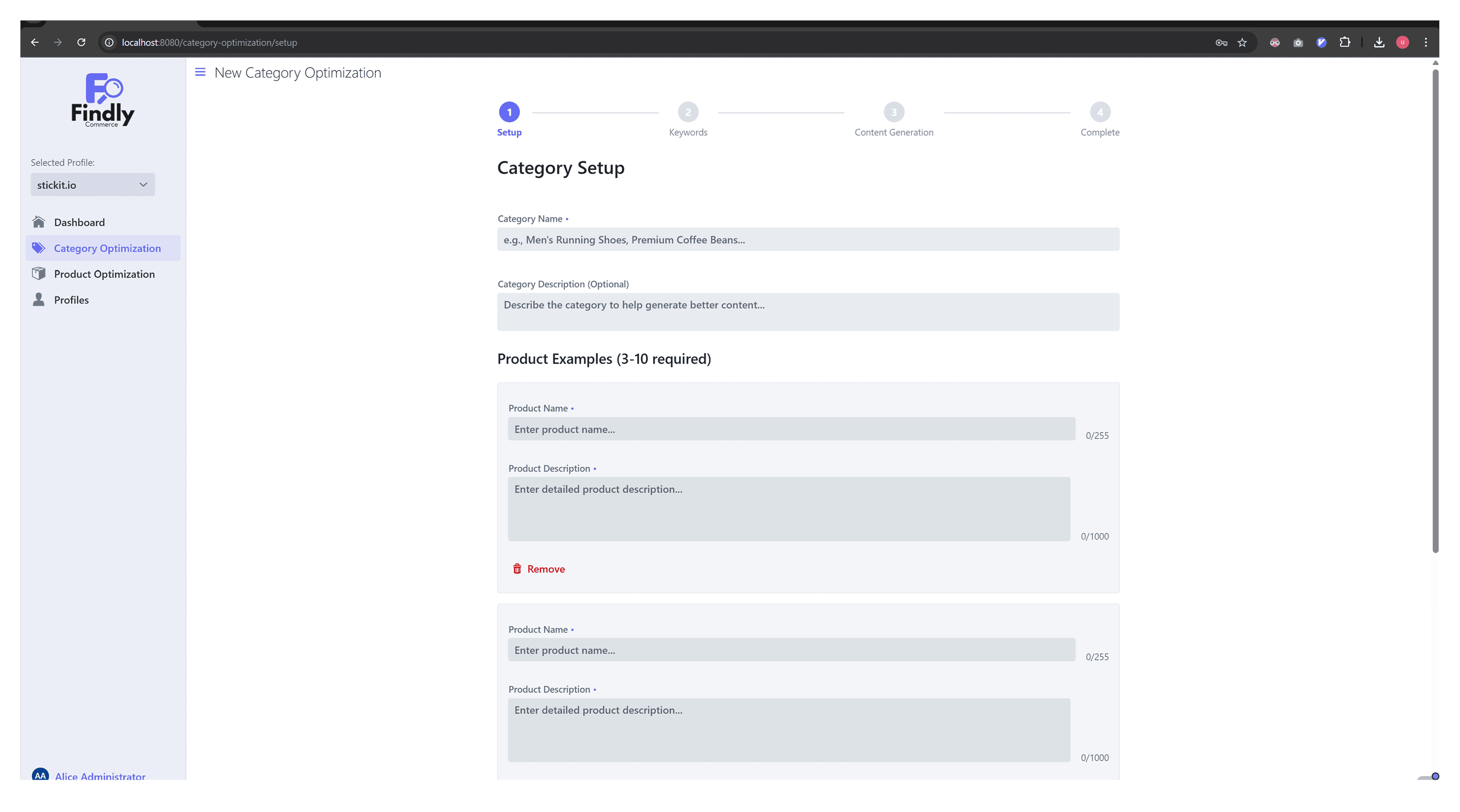 Findly Commerce category setup